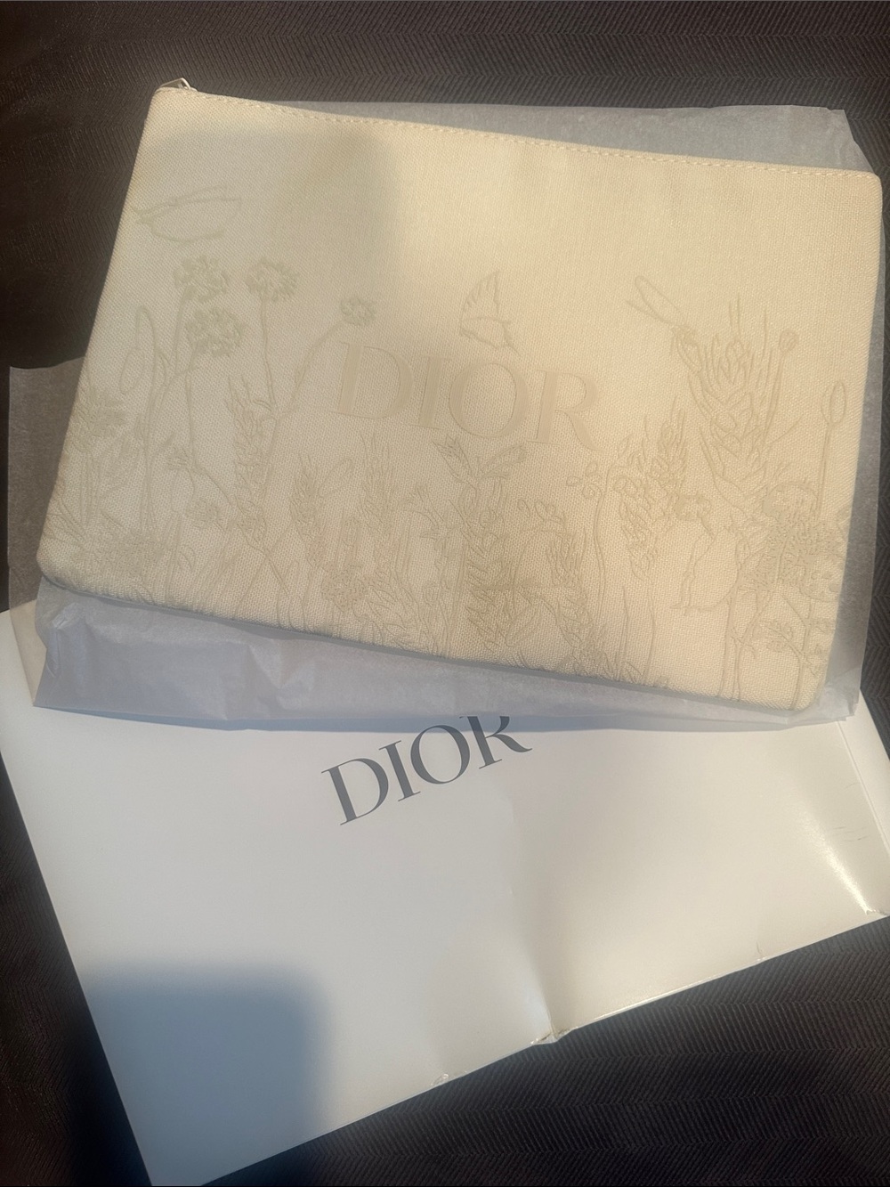 Dior Cream Floral Embossed Canvas Pouch Limited Edition!